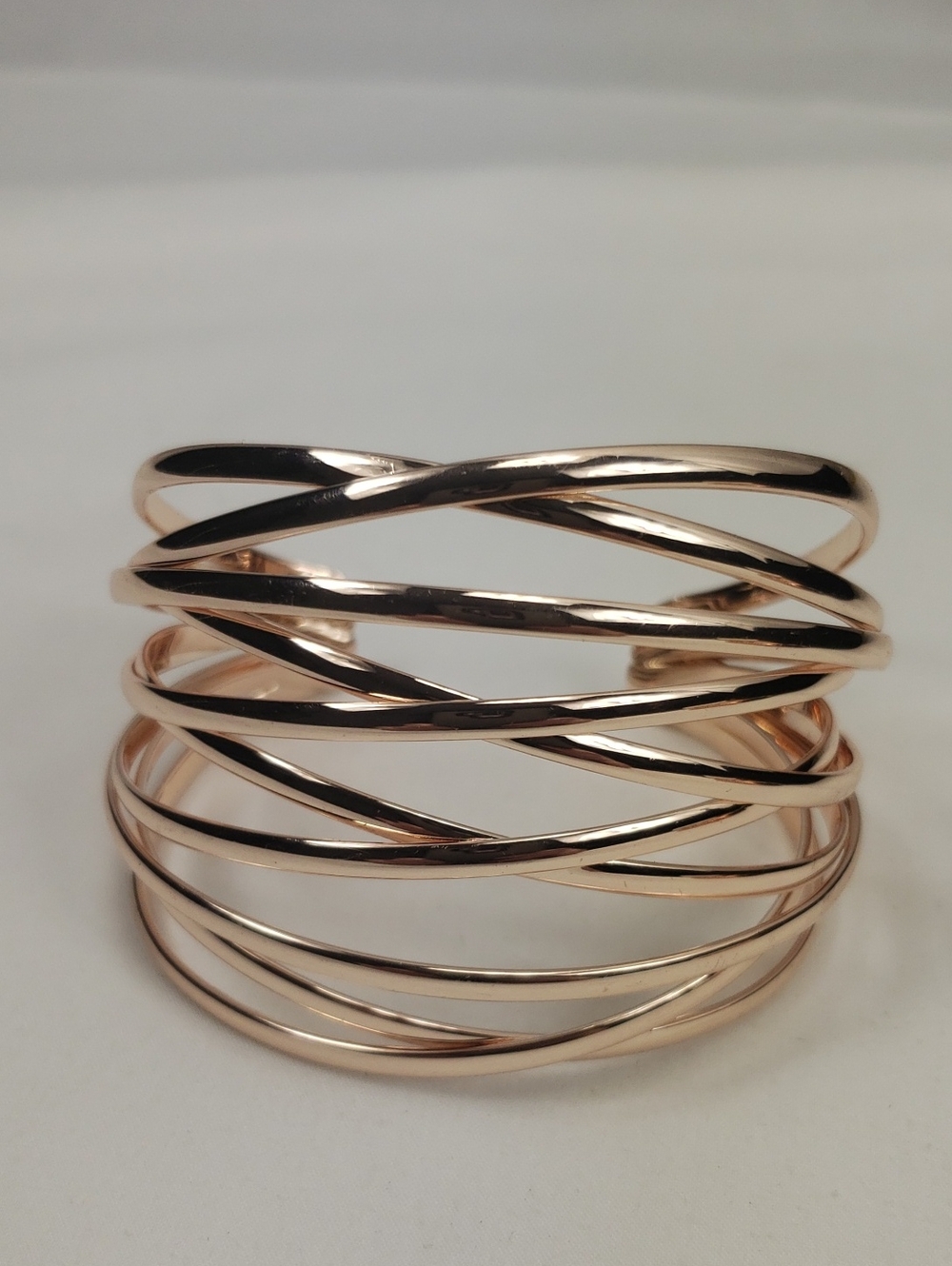 Gold Tone Open Cuff Multi Strand Intertwined Bracelet